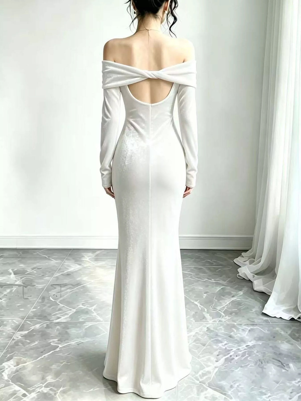 Velvet off-shoulder mermaid dress