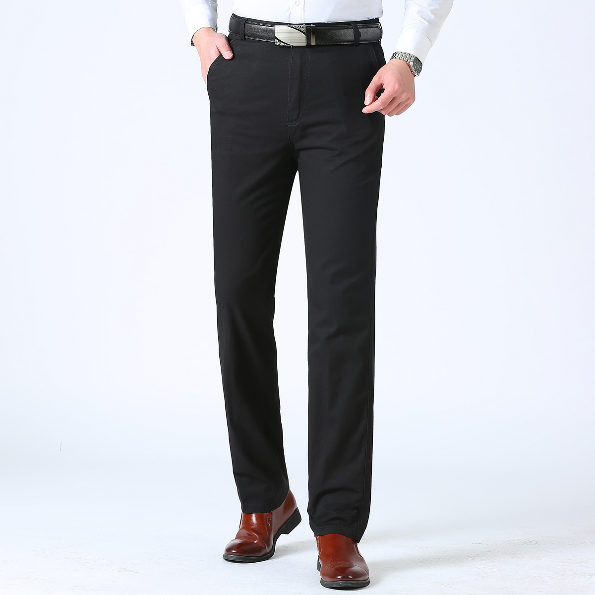 Flat front straight trousers
