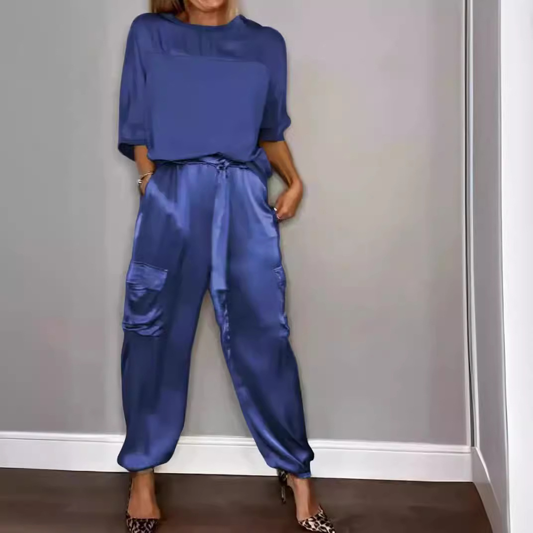 Satin shirt and trouser set – blue
