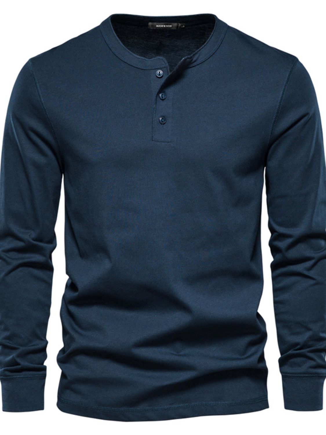 T-shirt à manches longues et col rond pour homme, grande taille, boutonné en quart de bouton