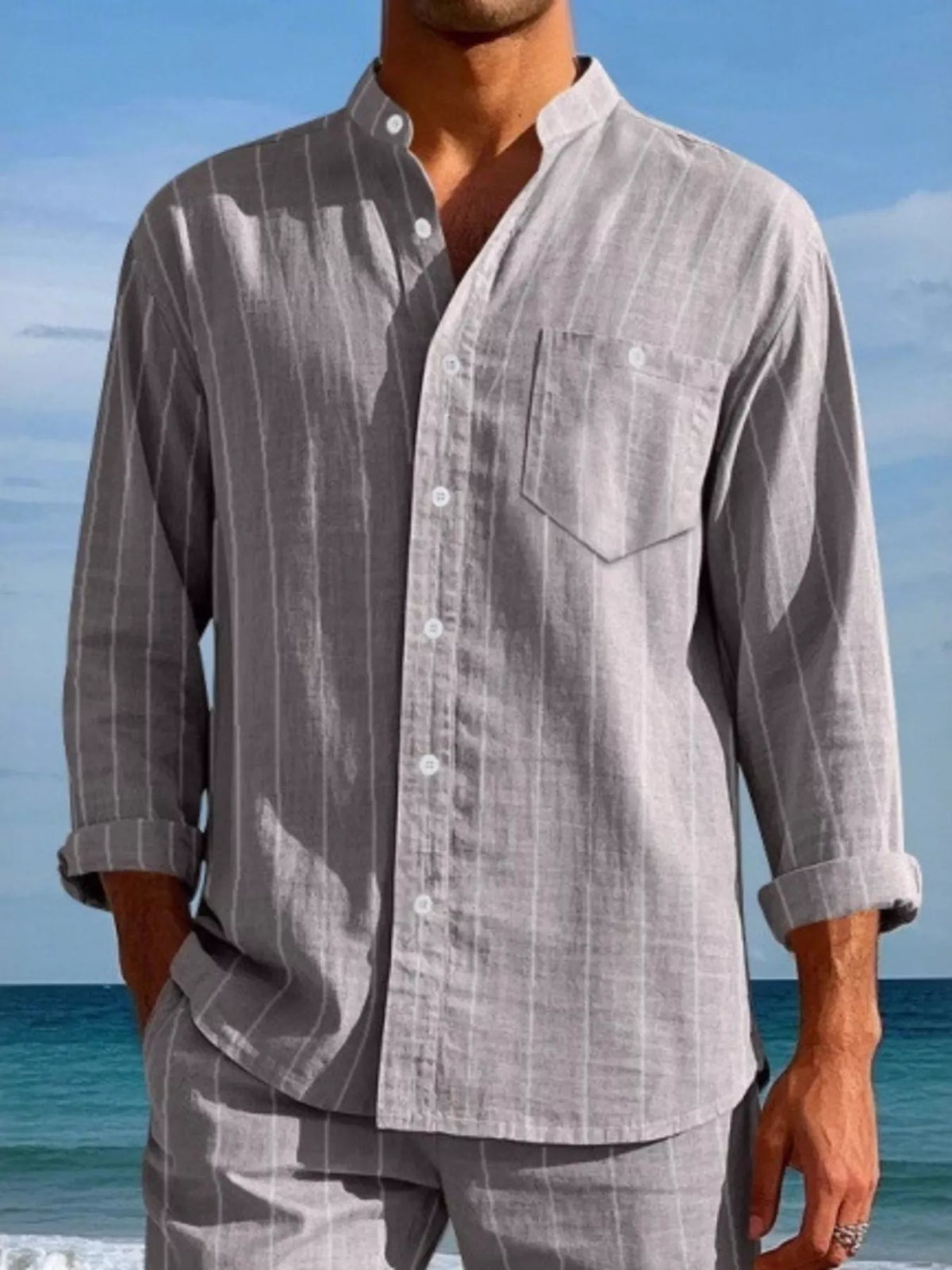 Striped button-up shirt – grey