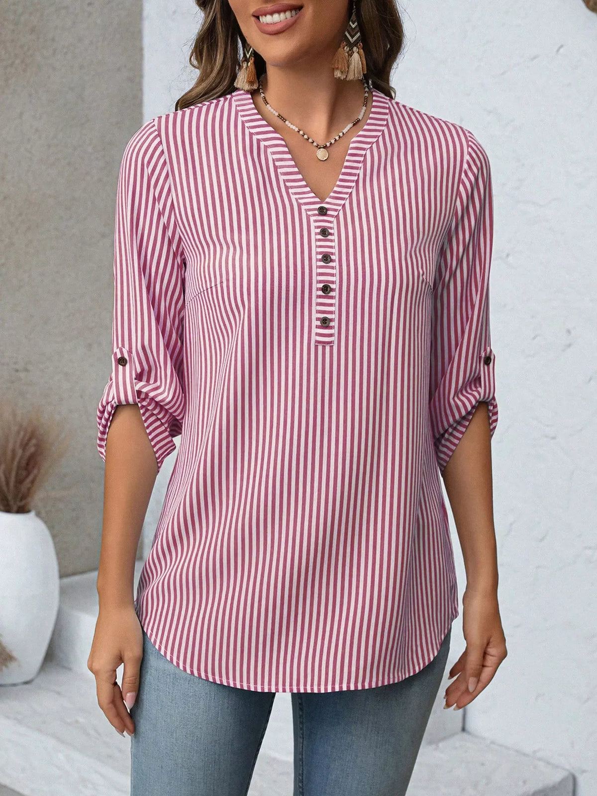 Striped roll-sleeve blouse