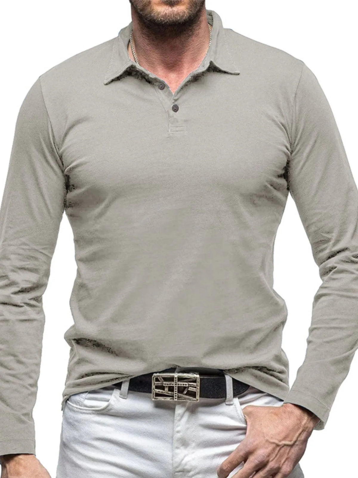 Collared neck long sleeve polo, Gray