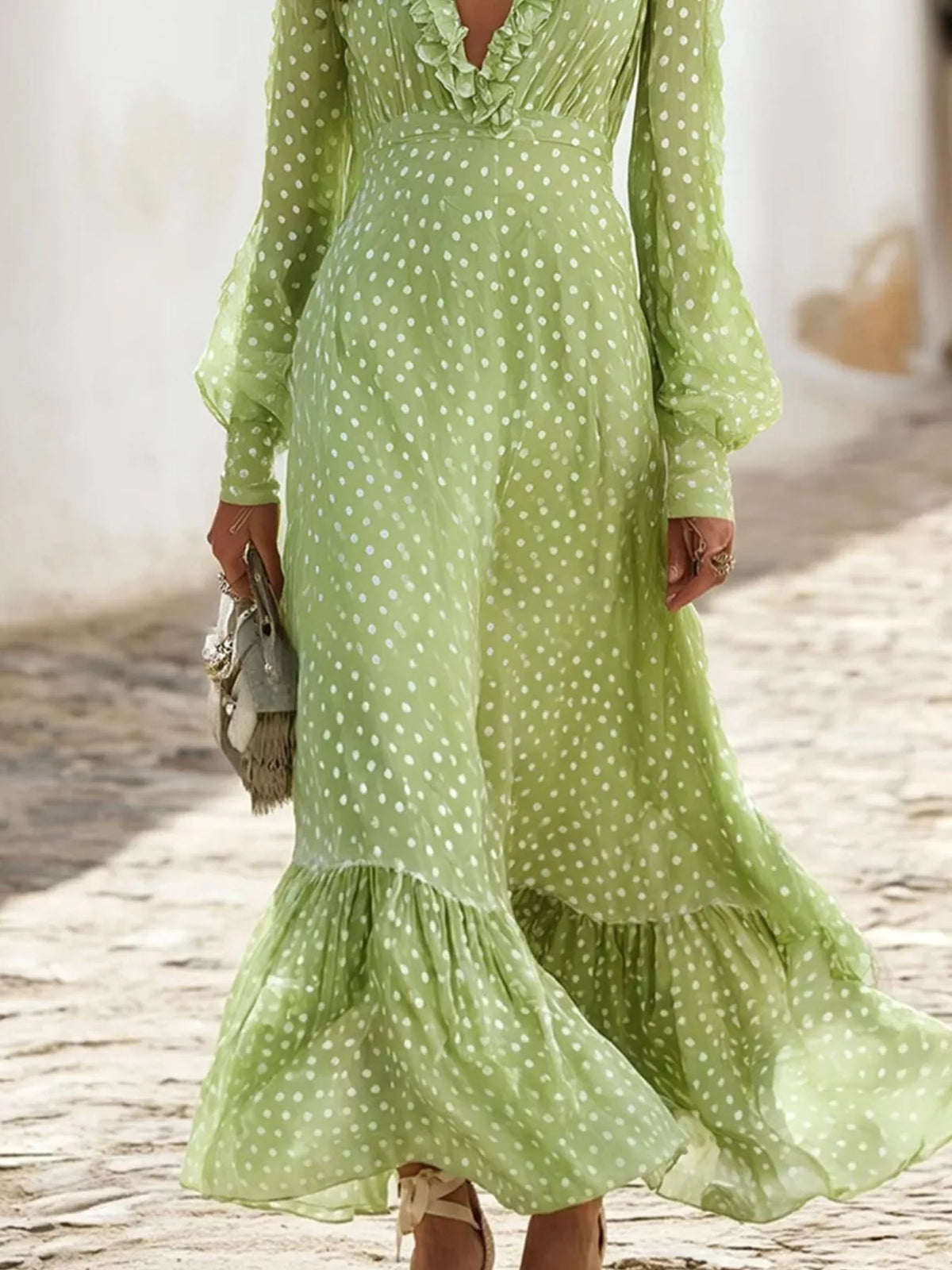 Polka-dot ruffle maxi dress