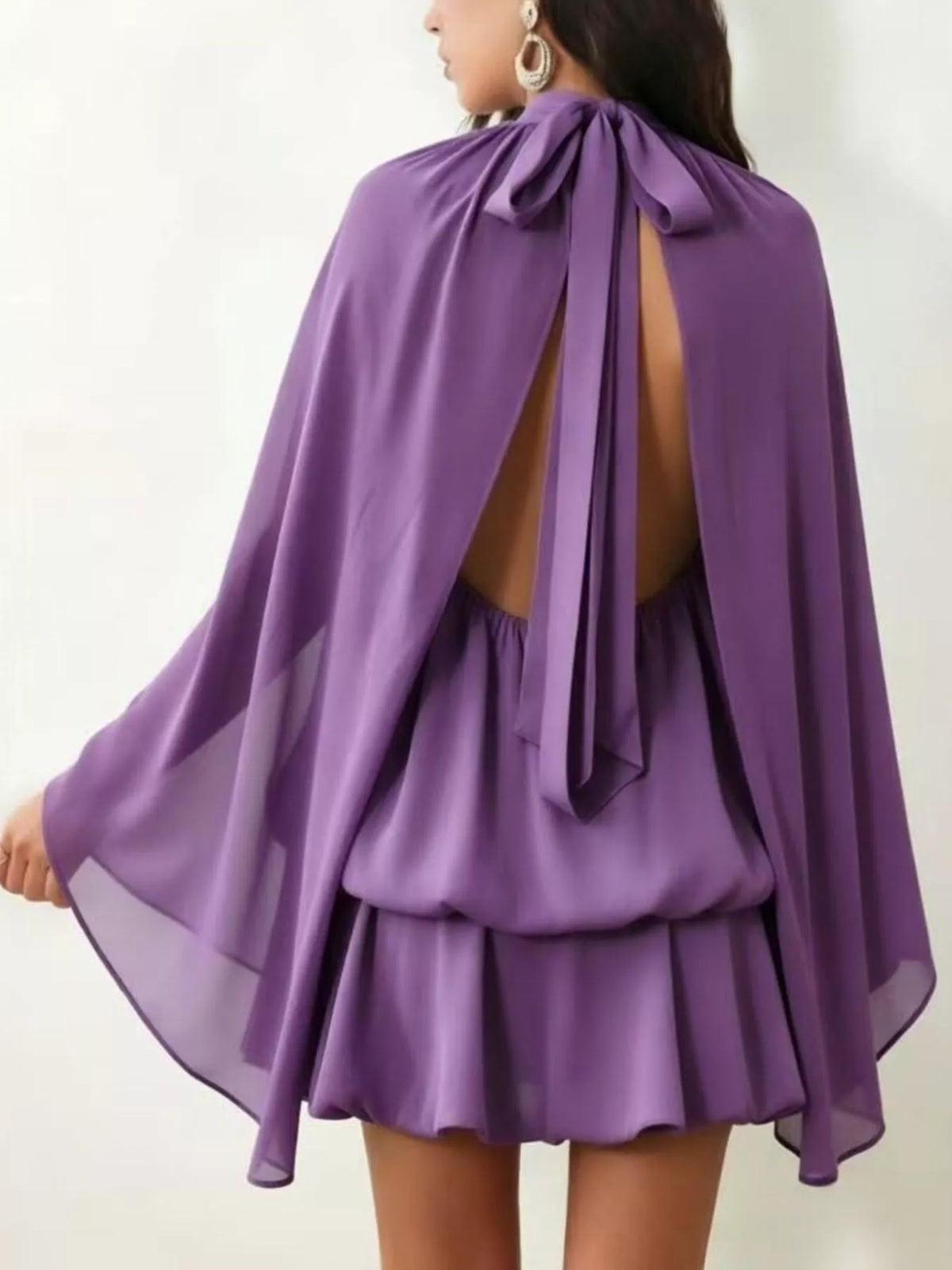 Tie-back flare-sleeve mini dress