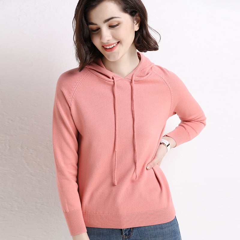 Hooded fine-knit sweater