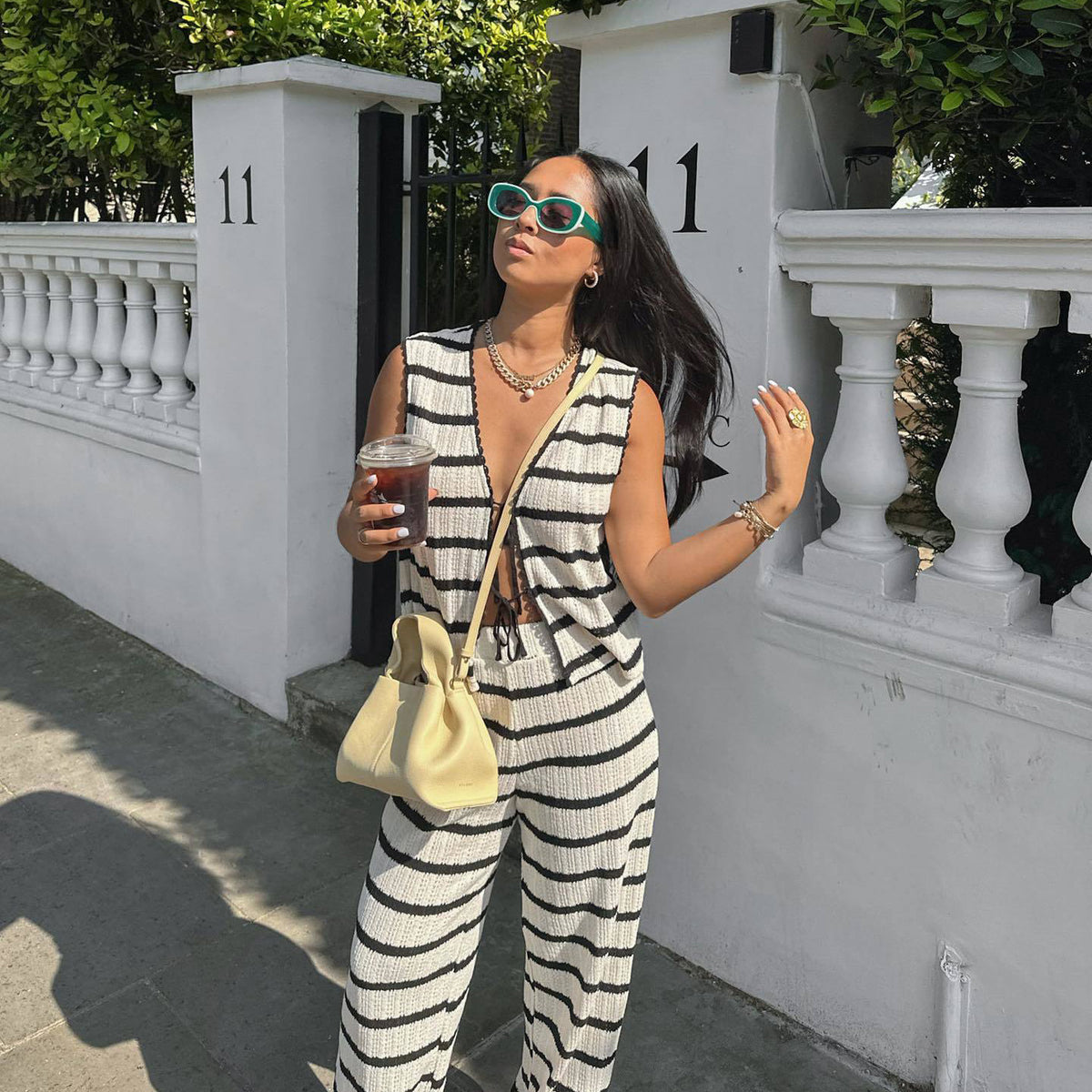 Tie-front cardigan and trouser set