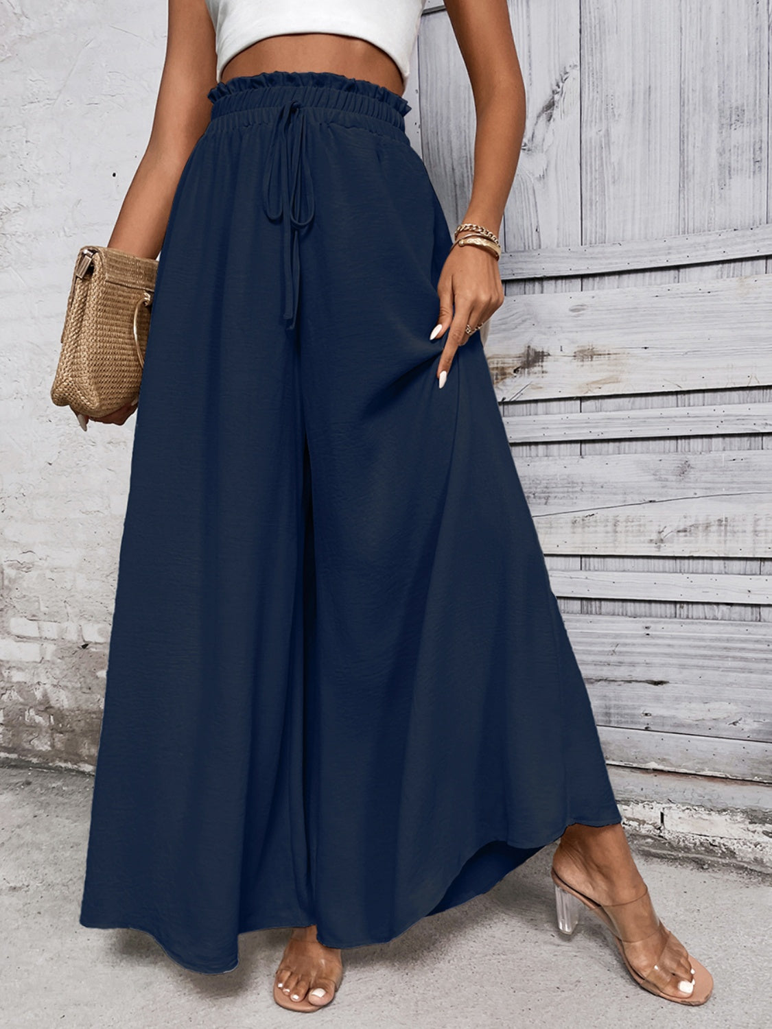 Tied high waist wide leg pants