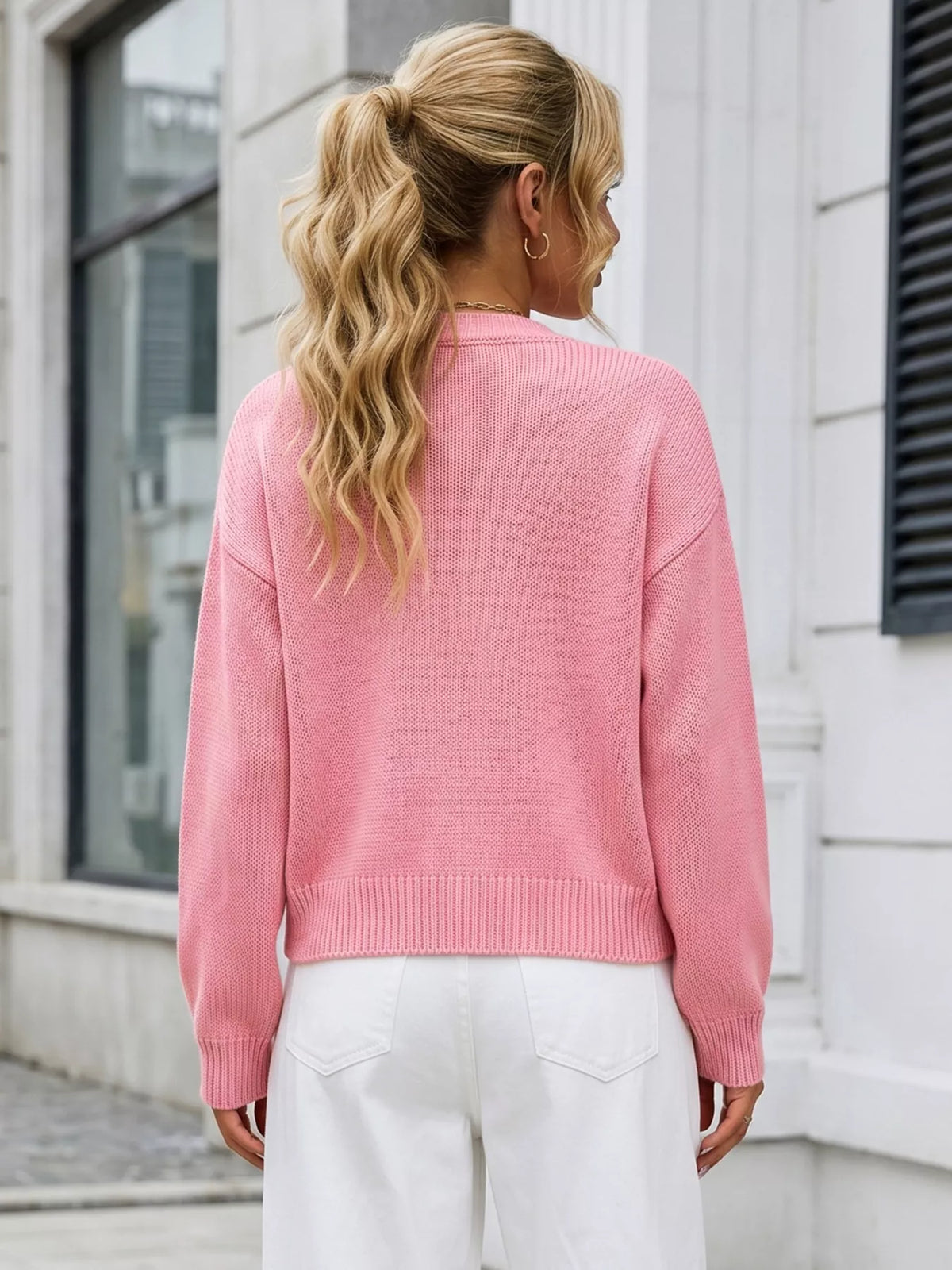 Casual open-front knit cardigan with ribbed trim