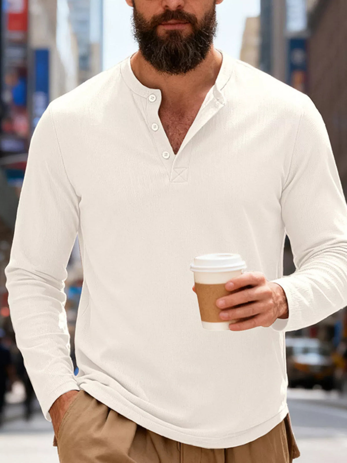 Long-sleeve henley – white