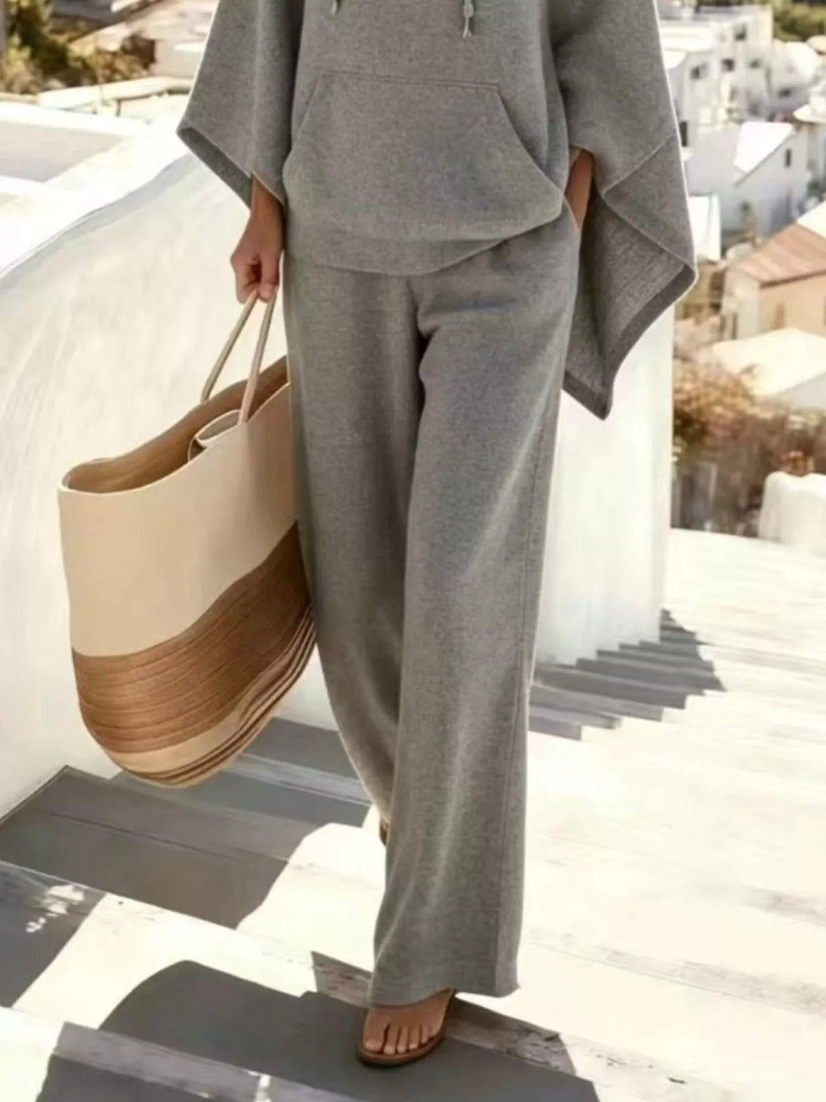 Hooded poncho and pants set