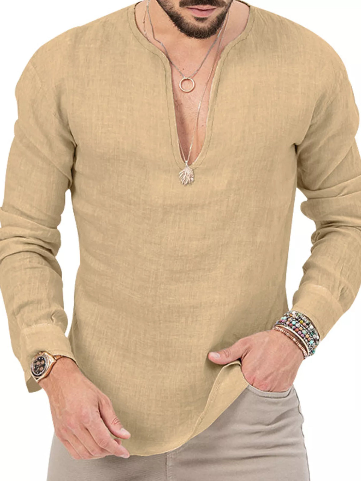 Slim long-sleeve shirt – tan
