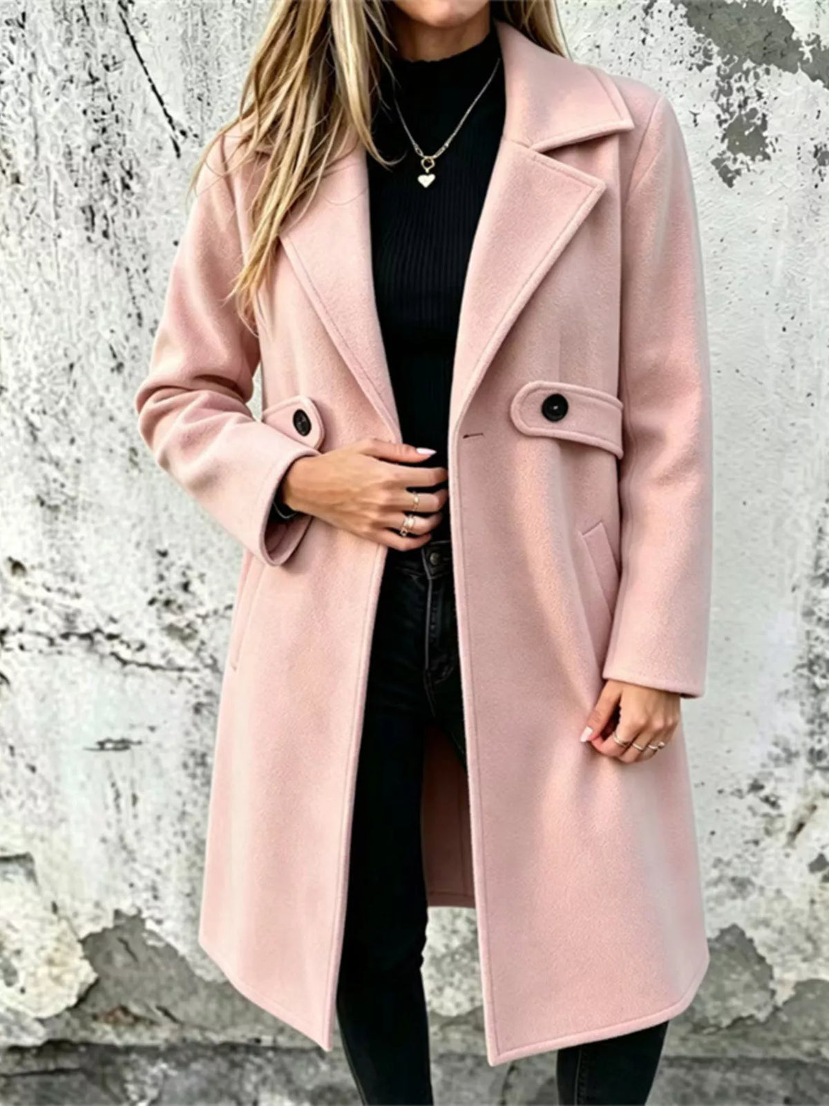 Lapel collar longline overcoat, Pink