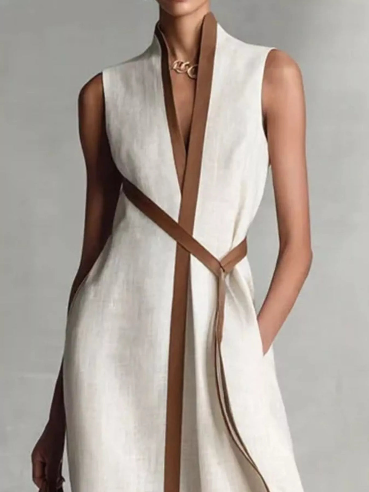 Sleeveless wrap maxi dress with contrast trim