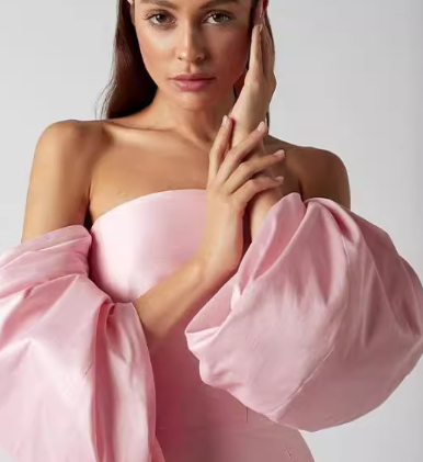 Puff-sleeve satin mini dress