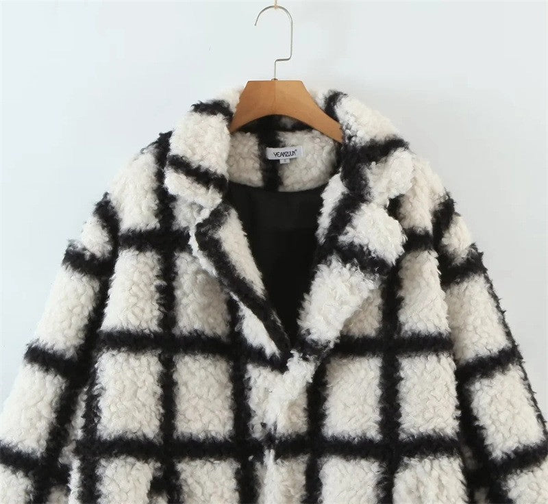 Windowpane teddy coat
