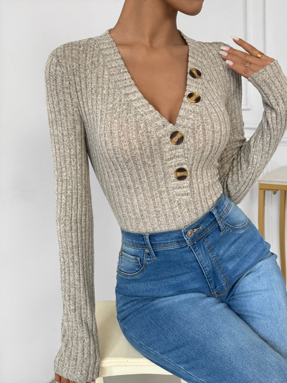 V-Neck Long Sleeve Bodysuit