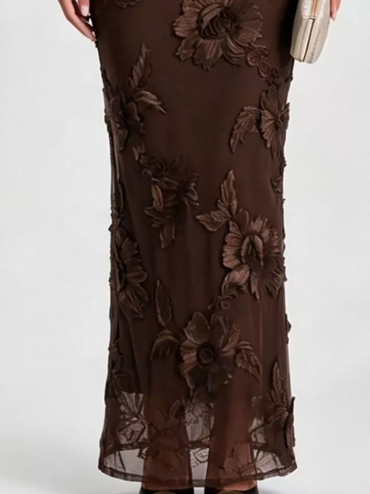 One-shoulder floral embroidered maxi dress
