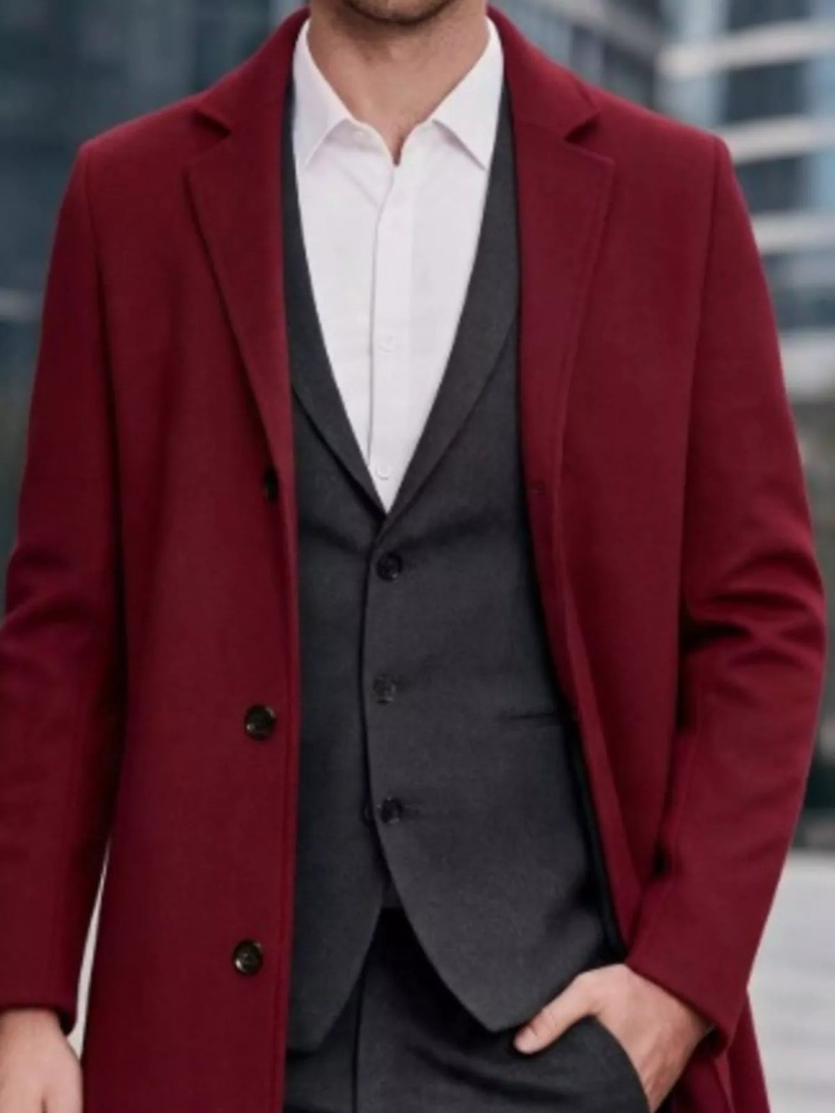 Slim-fit lapel collar overcoat