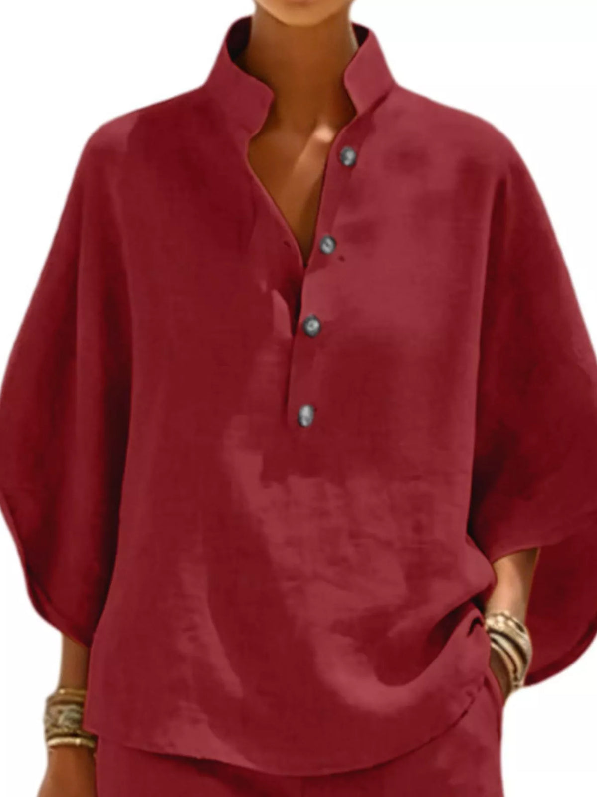 Button detail loose fit top and shorts set