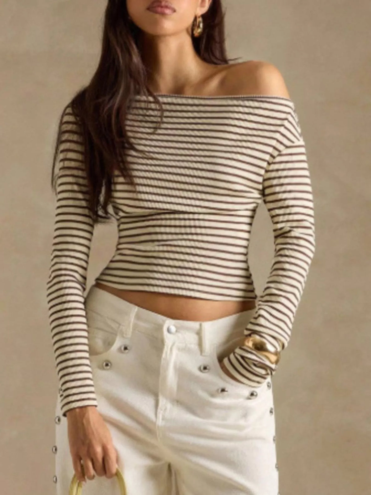 Off-shoulder striped rib top