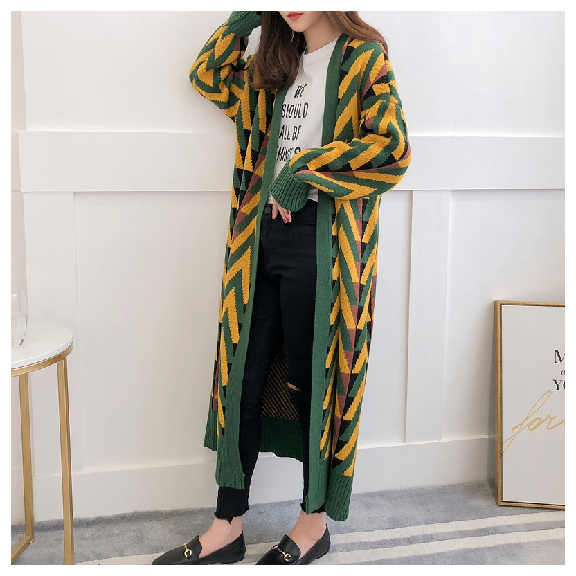 Geometric knit cardigan – green