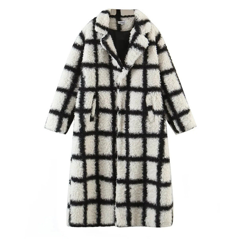 Windowpane teddy coat