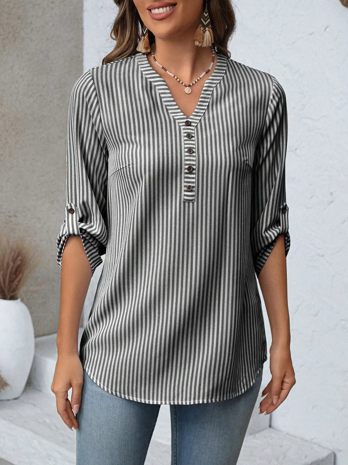 Striped roll-sleeve blouse