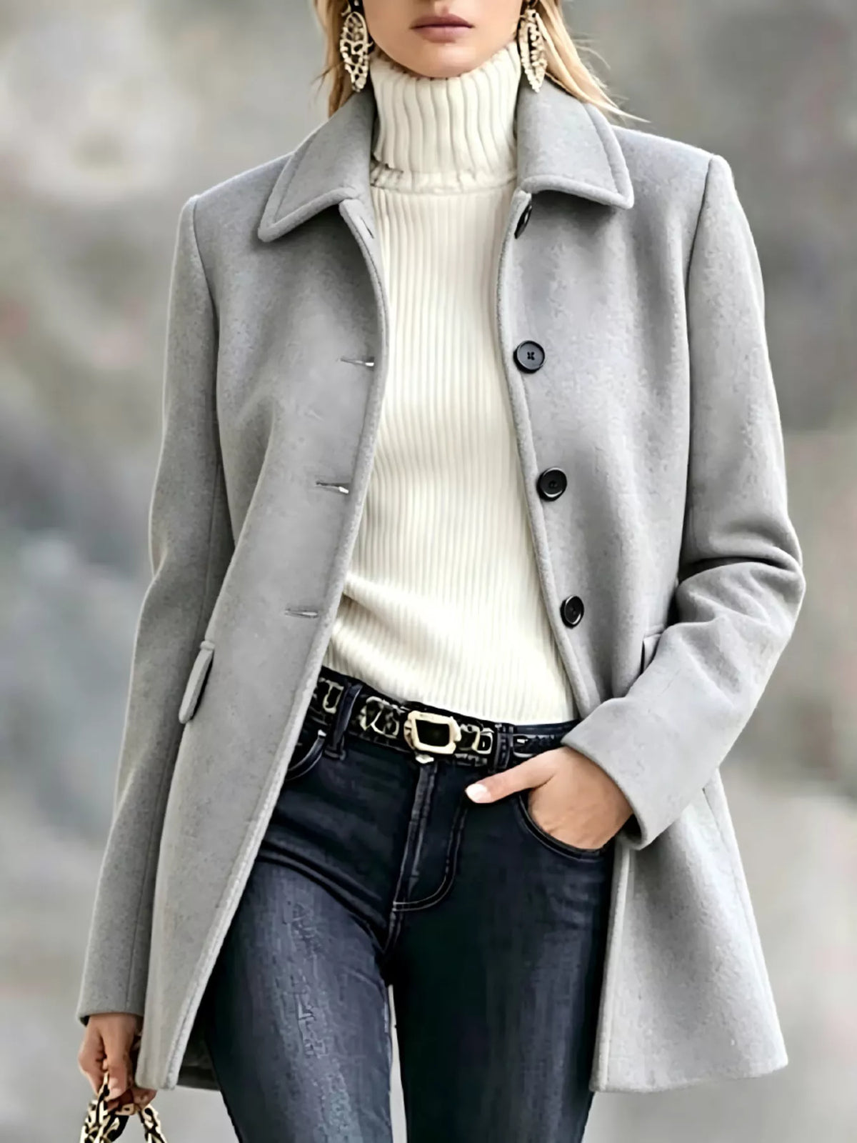 Collared button coat – light gray