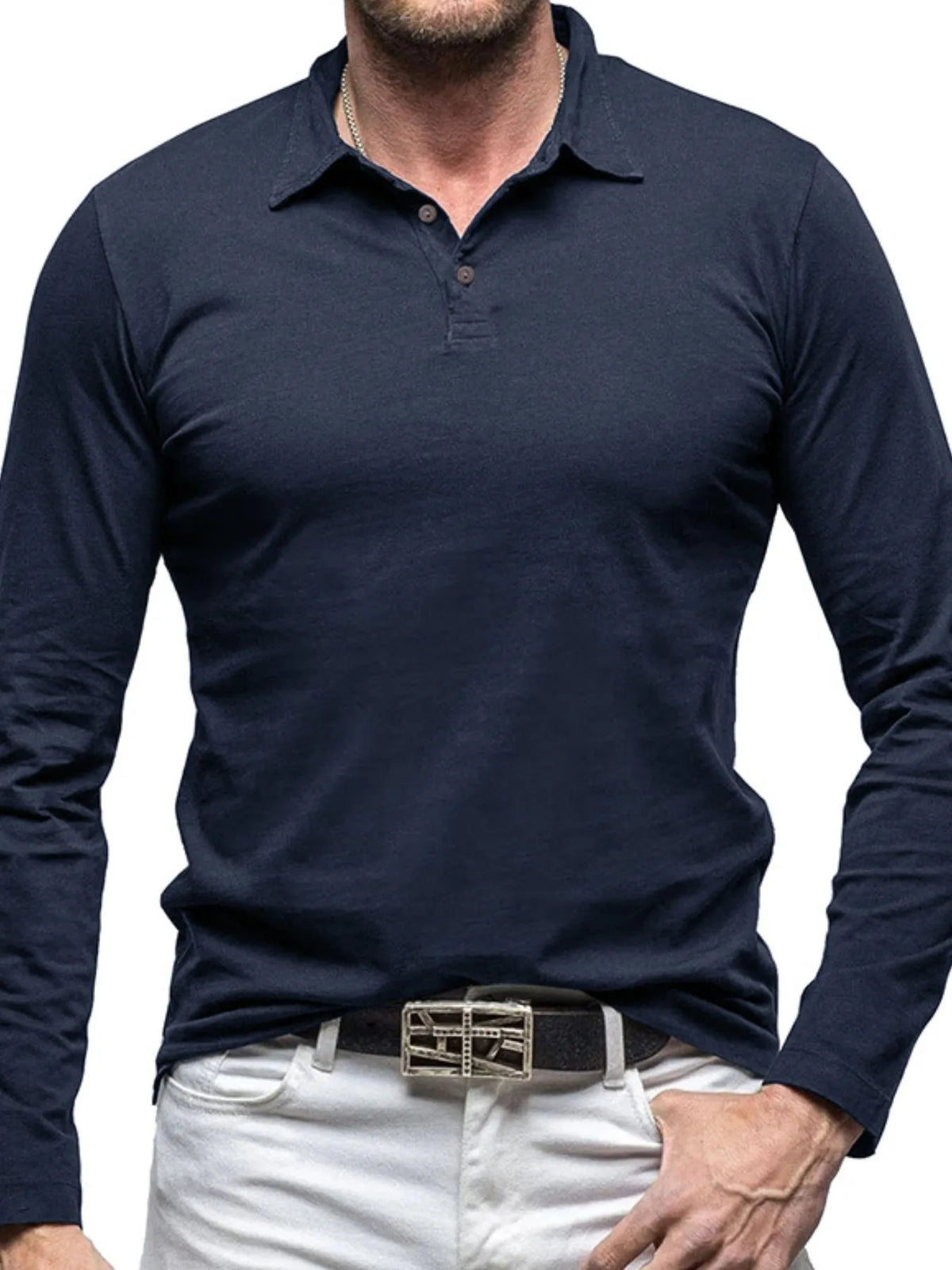 Collared neck long sleeve polo, Navy