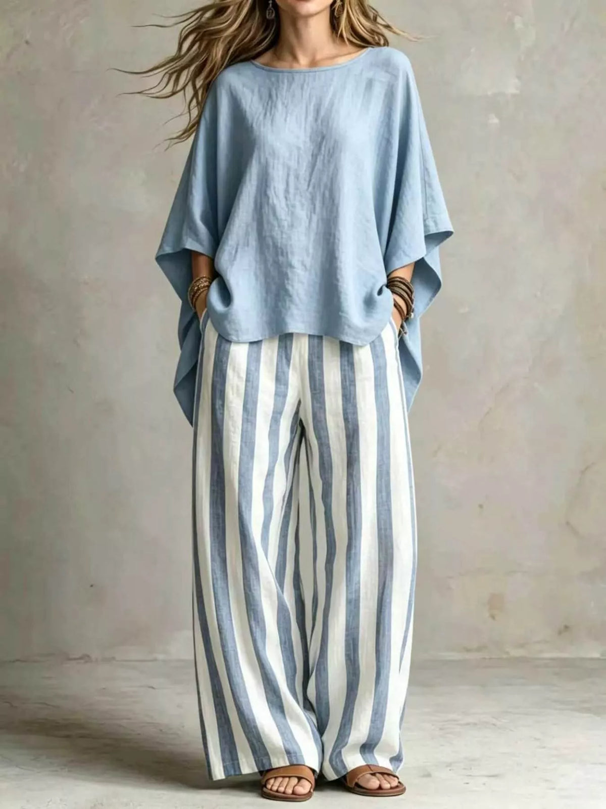 Relaxed top and pants set – sky blue
