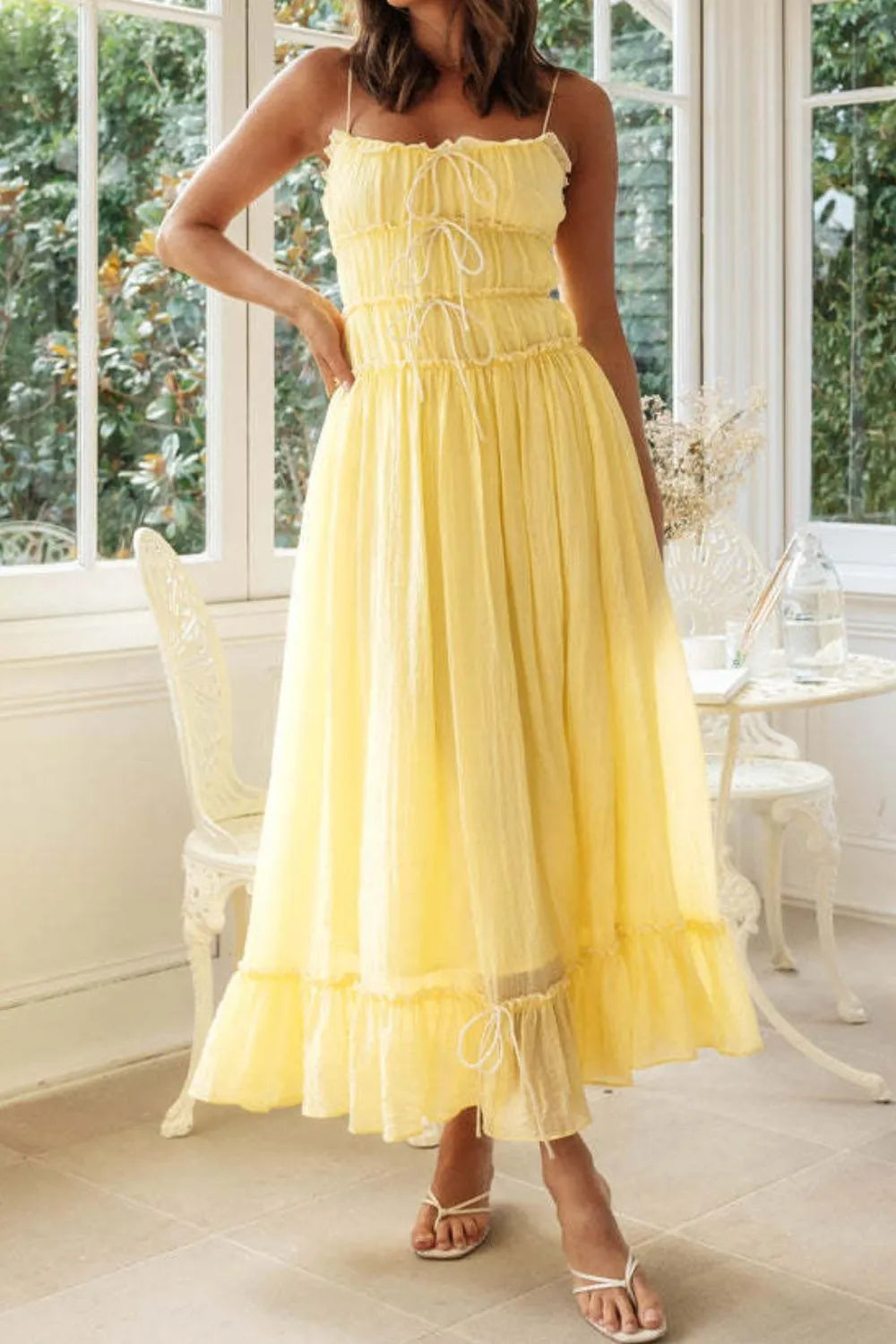 Tie-front midi cami dress, Light Yellow