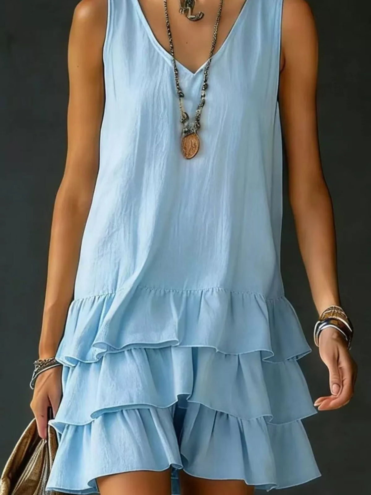 Ruffle-hem sleeveless dress
