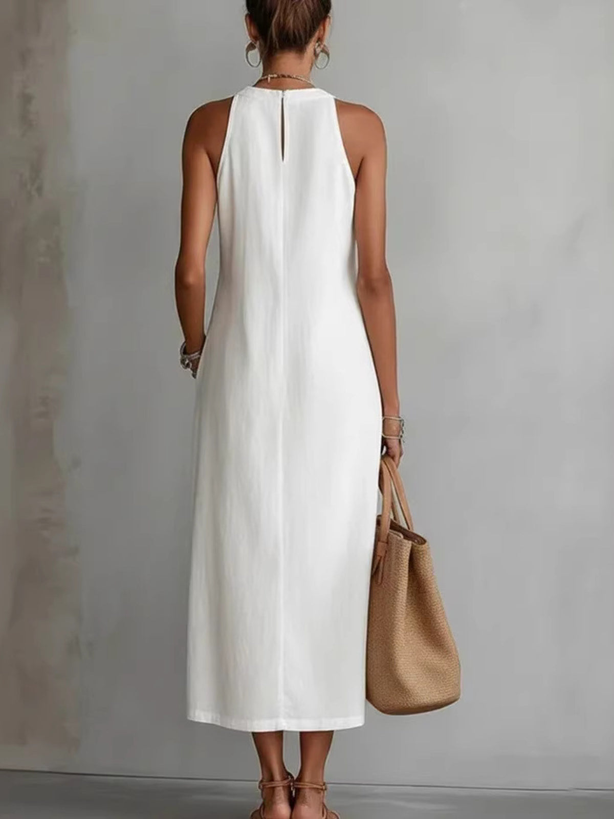 Cutout-trim slit midi dress