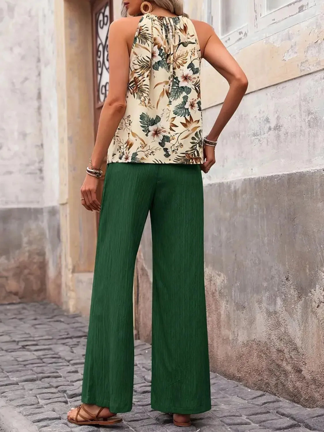 Printed tank top and wide leg pants set