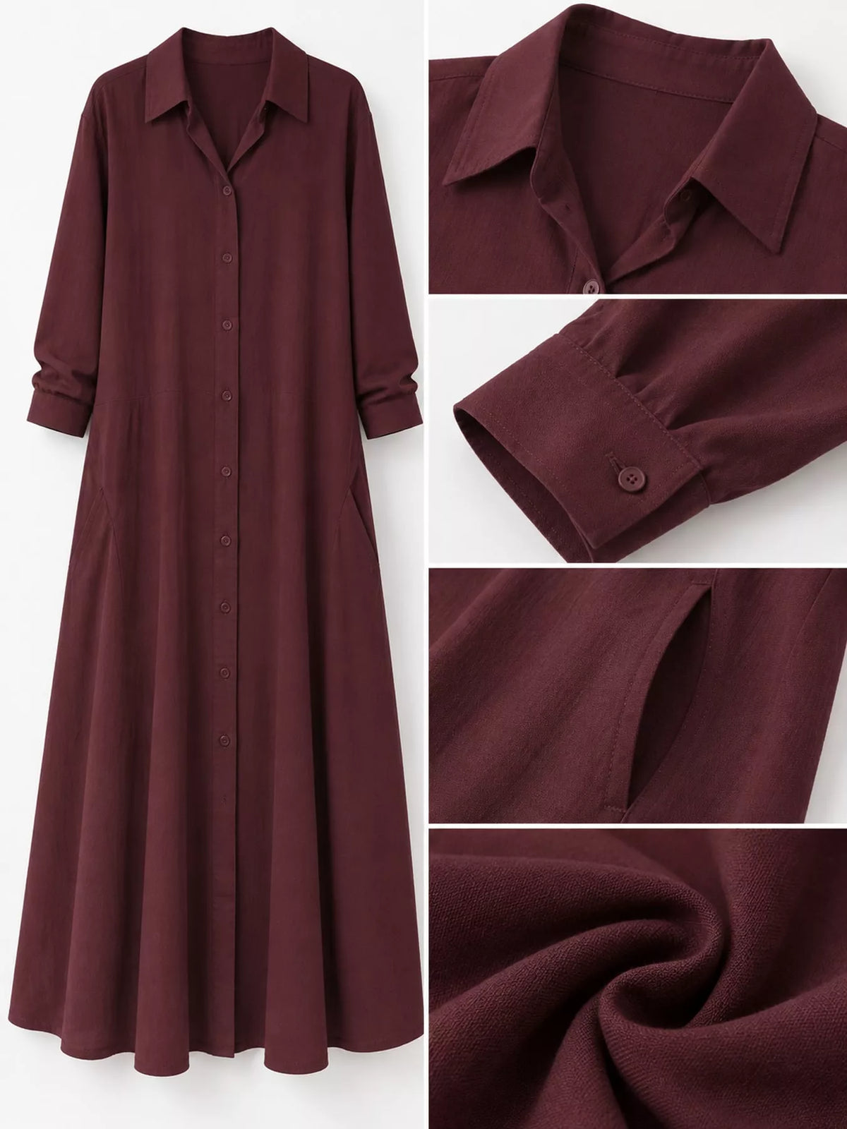 Button front long sleeve maxi shirt dress