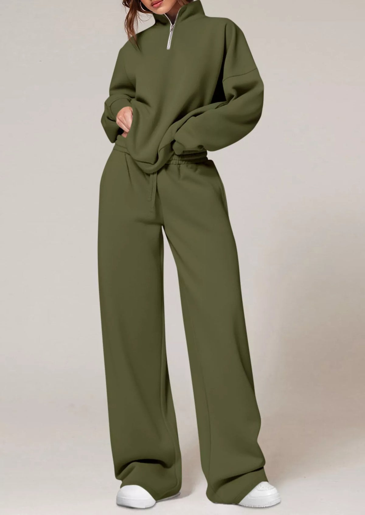 Half-zip sweatshirt set – army green