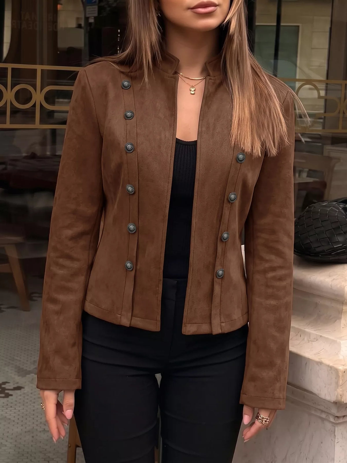 Vintage stand collar cropped jacket
