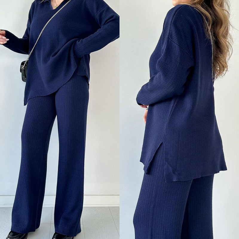 Loose knit two-piece set – blue