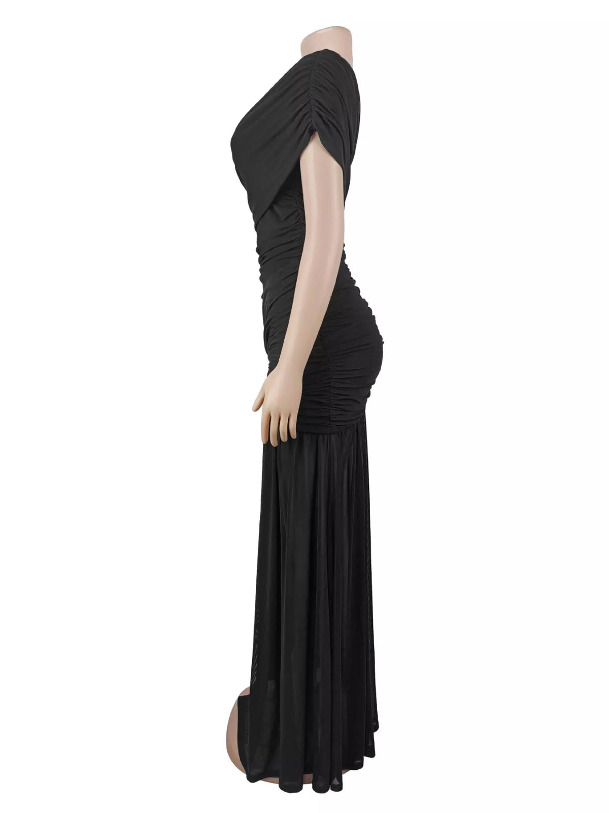 One-shoulder ruched evening dress