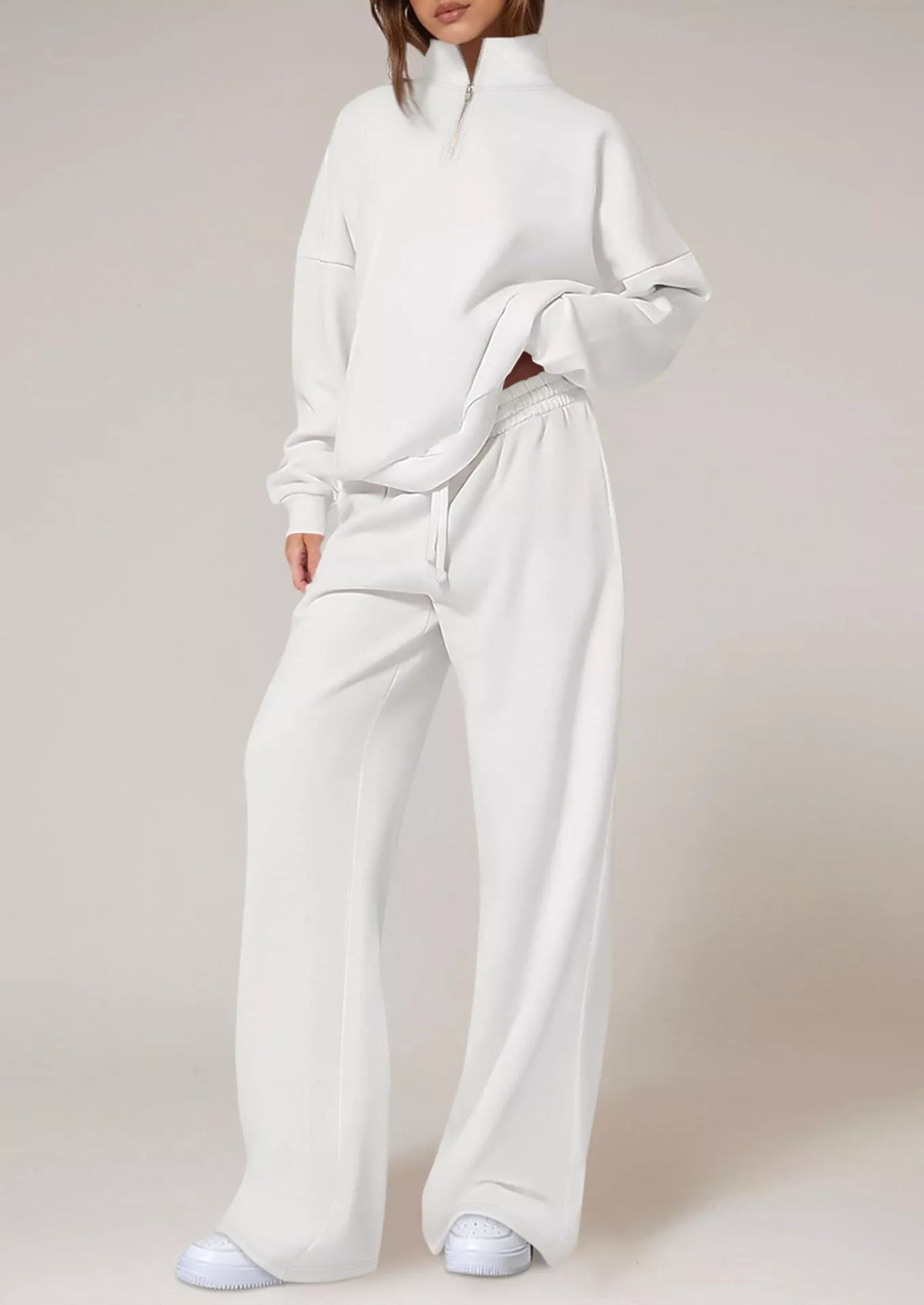 Half-zip sweatshirt set – white