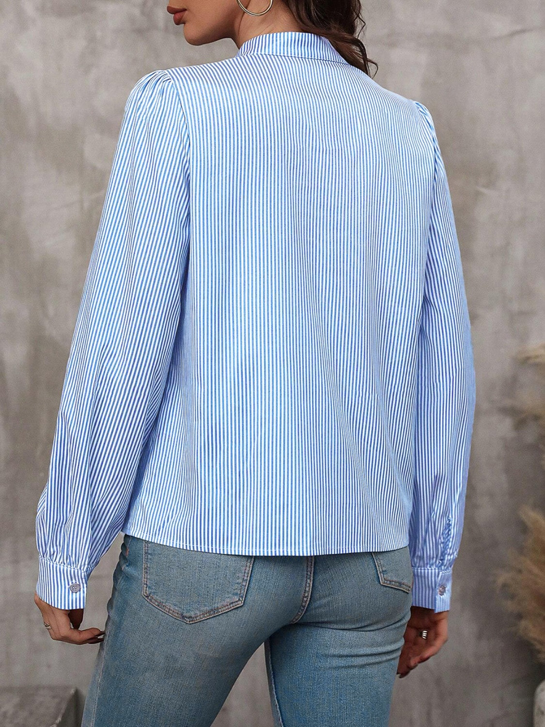 Striped tie neck blouse