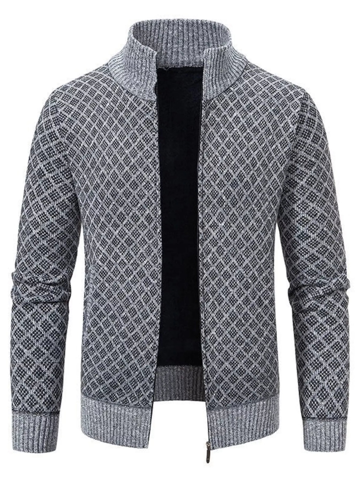 Geometric patterned full-zip cardigan