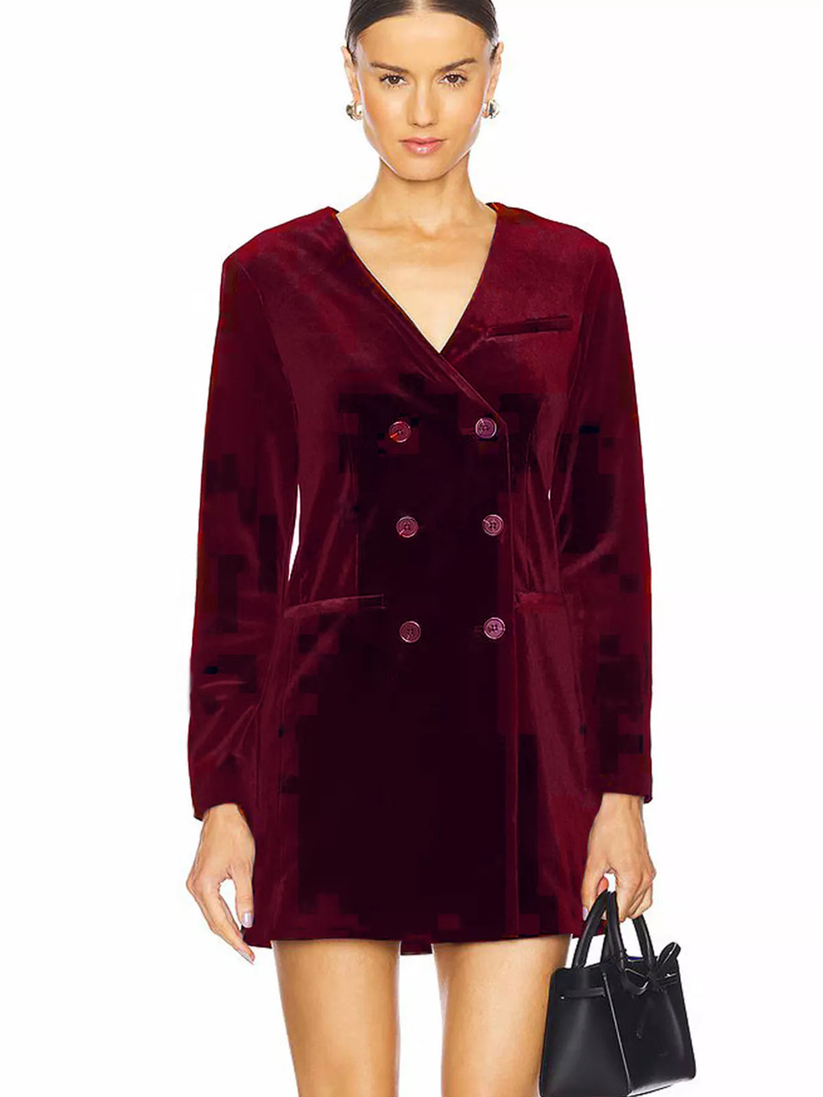Velvet double-breasted blazer dress, Wine Red