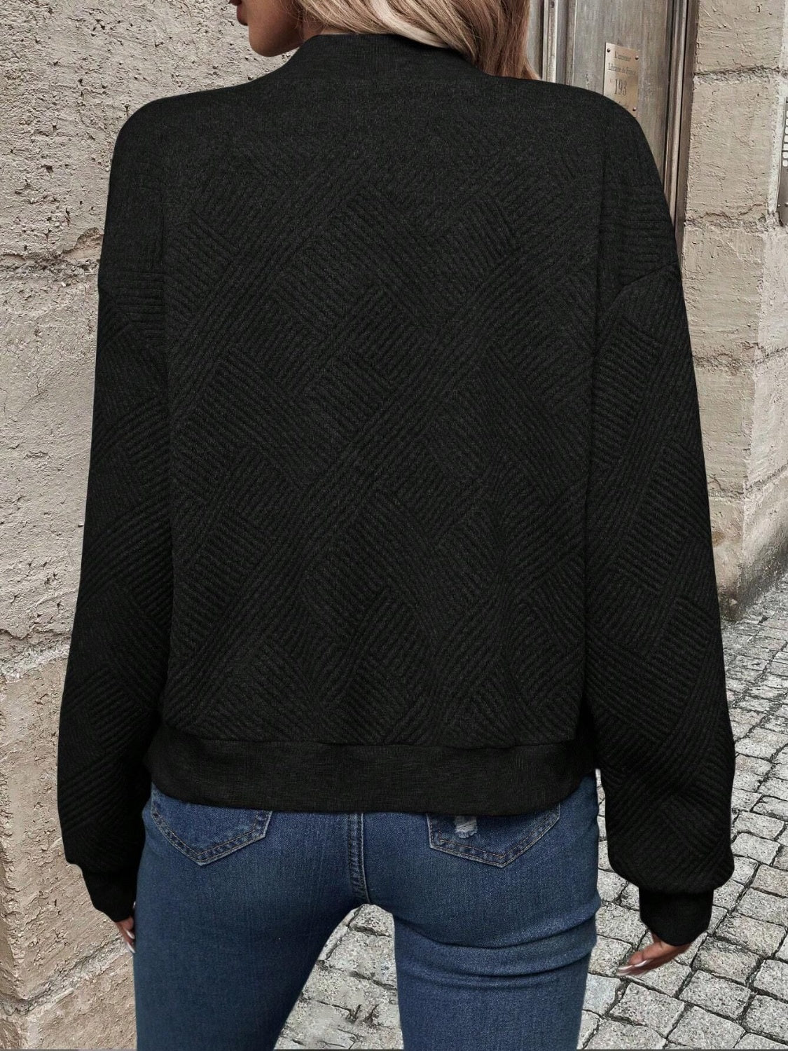 Textured zip up long sleeve jacket