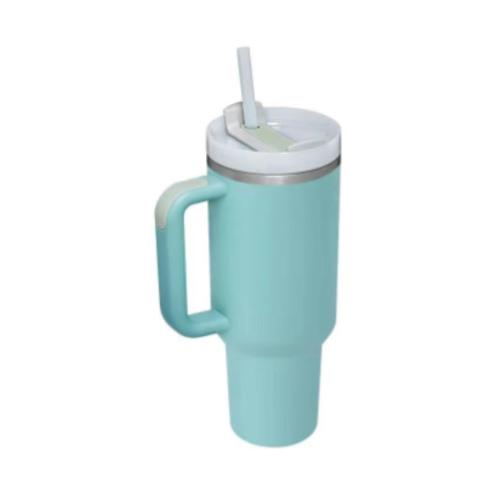 Gobelet isotherme de 113 cl avec poignée et paille, en acier inoxydable, anti-fuite, avec couvercle, idéal pour la voiture, la salle de sport, le bureau ou les voyages.