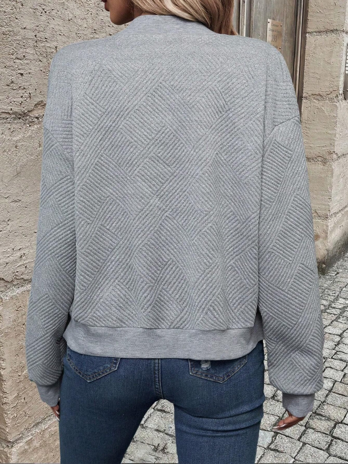 Textured zip up long sleeve jacket