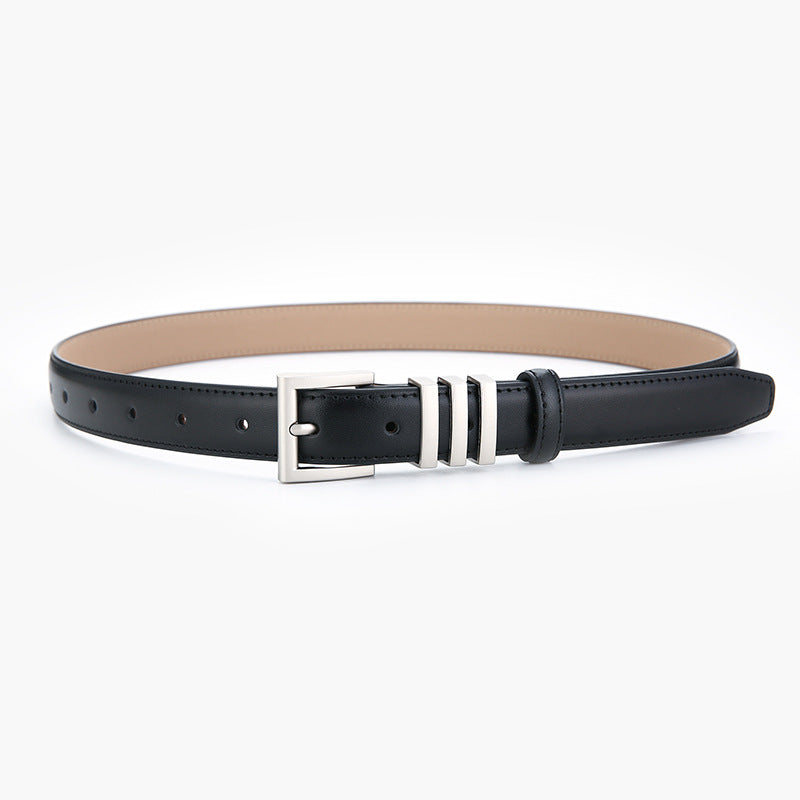 Triple keeper leather belt, Black, front