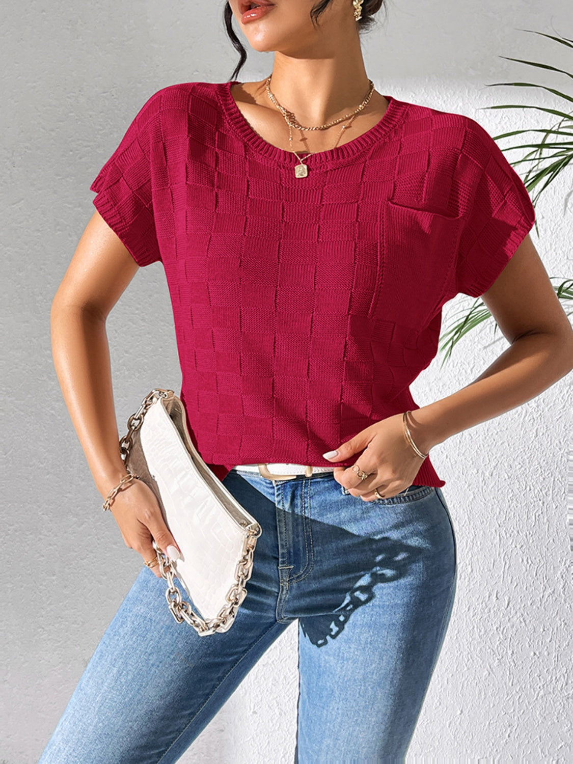 Short-sleeve knit top