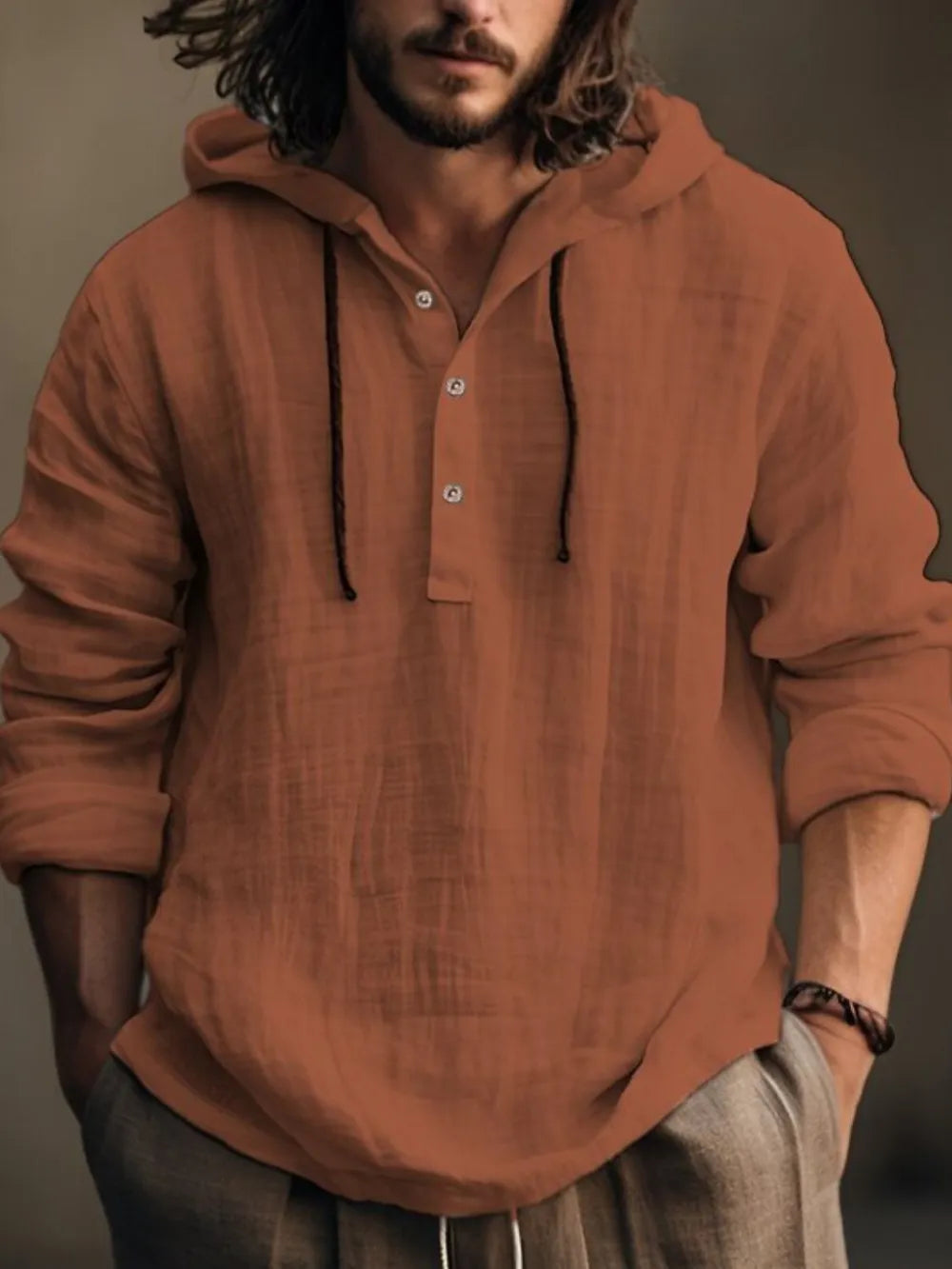 Half-button hoodie – terracotta
